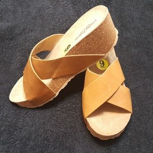 Cristina Francini Tan Leather X- Band Wedge Sandle